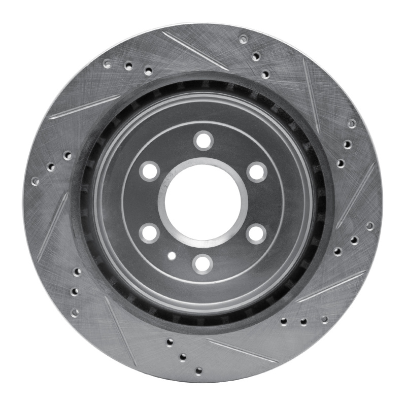 Cadillac SRX Brake Rotor (1) - Rear Left - R1 Concepts - Drilled & Slotted - Silver - `04-`09